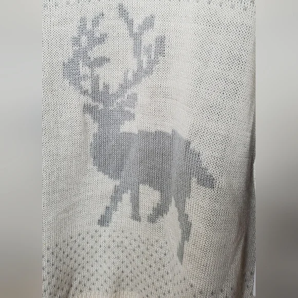Deer jacquard cream womens holiday cozy  large jumper vintage style sweater 042 - Picture 6 of 8